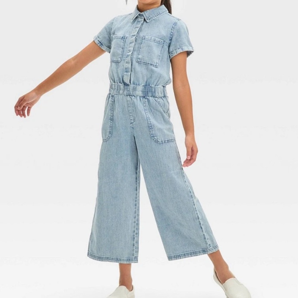 Cat& Jack Light Blue Cropped Denim Jumpsuit